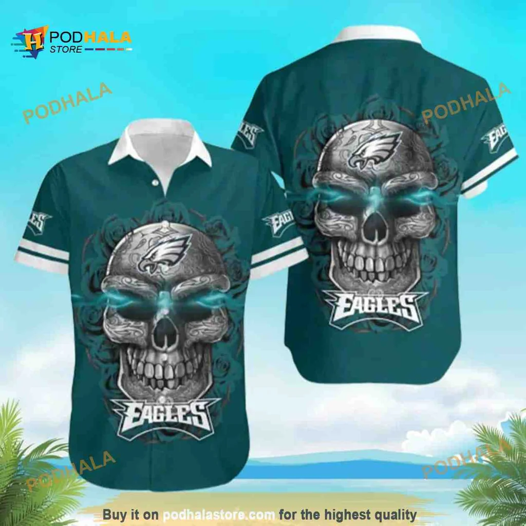 Philadelphia Eagles Sugar Skull Hawaiian Shirt, Funny Nfl Fan Apparel