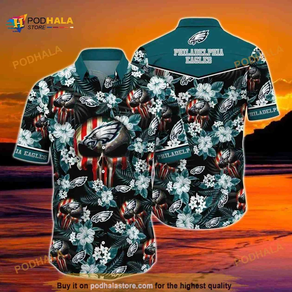 Philadelphia Eagles Tropical Aloha Shirt With Hibiscus Flowers