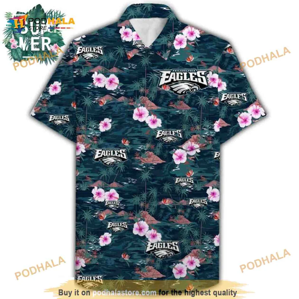 Philadelphia Eagles Tropical Hawaiian Shirt With Hibiscus Flowers