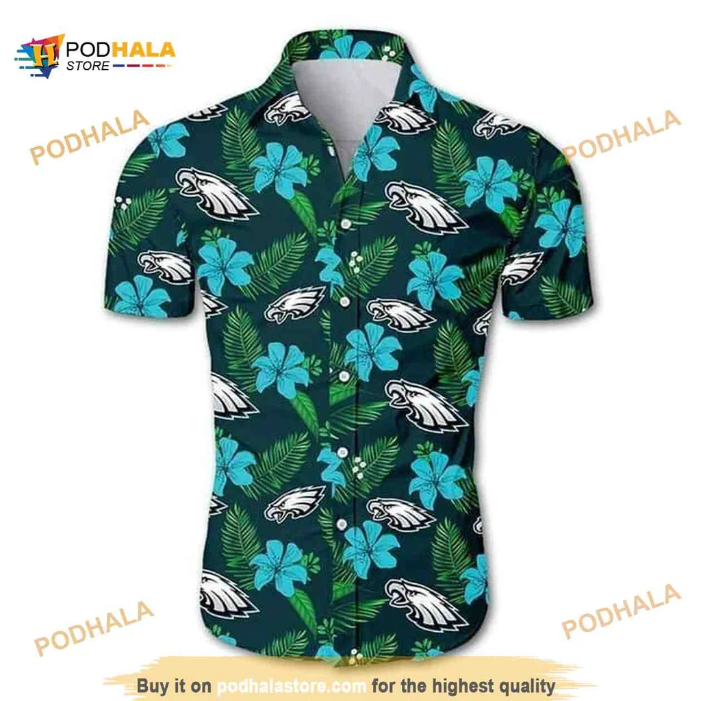 Philadelphia Eagles Tropical Hawaiian Shirt With Hibiscus Flowers And Palm Leaves