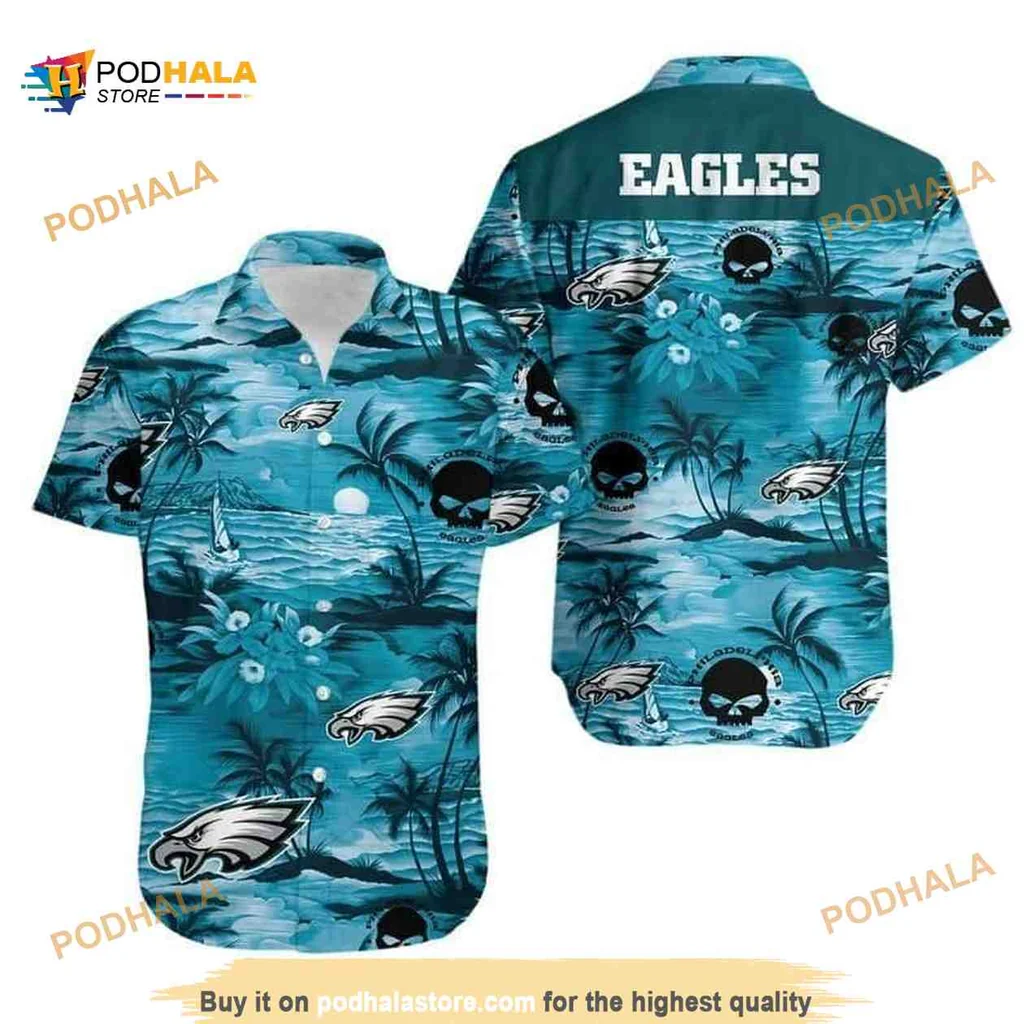 Philadelphia Eagles Tropical Hawaiian Shirt With Palm Trees And Logo