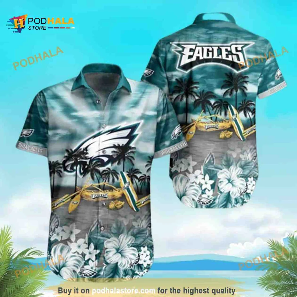 Philadelphia Eagles Tropical Hawaiian Shirt With Palm Trees And Logo