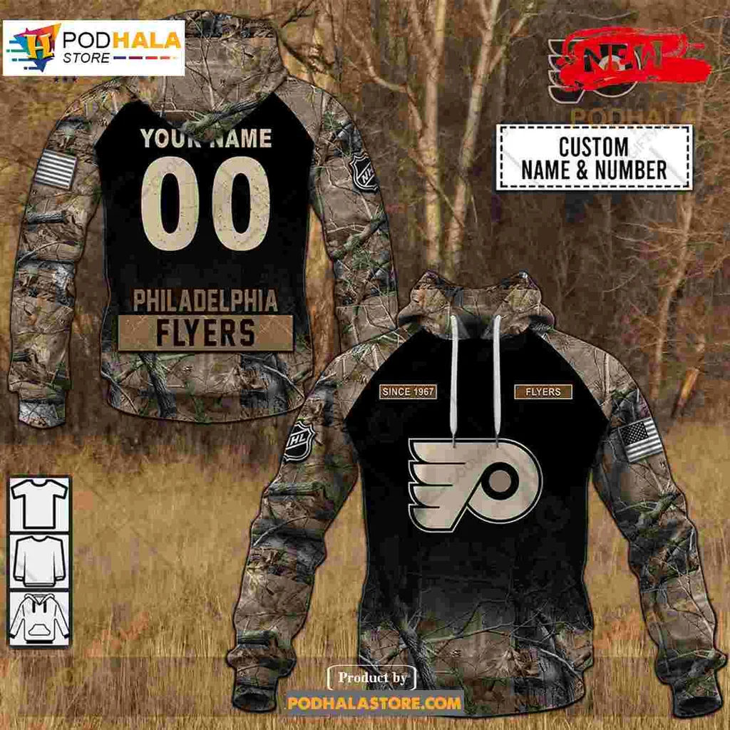 Philadelphia Flyers Camouflage Hoodie With Customizable Name And Number