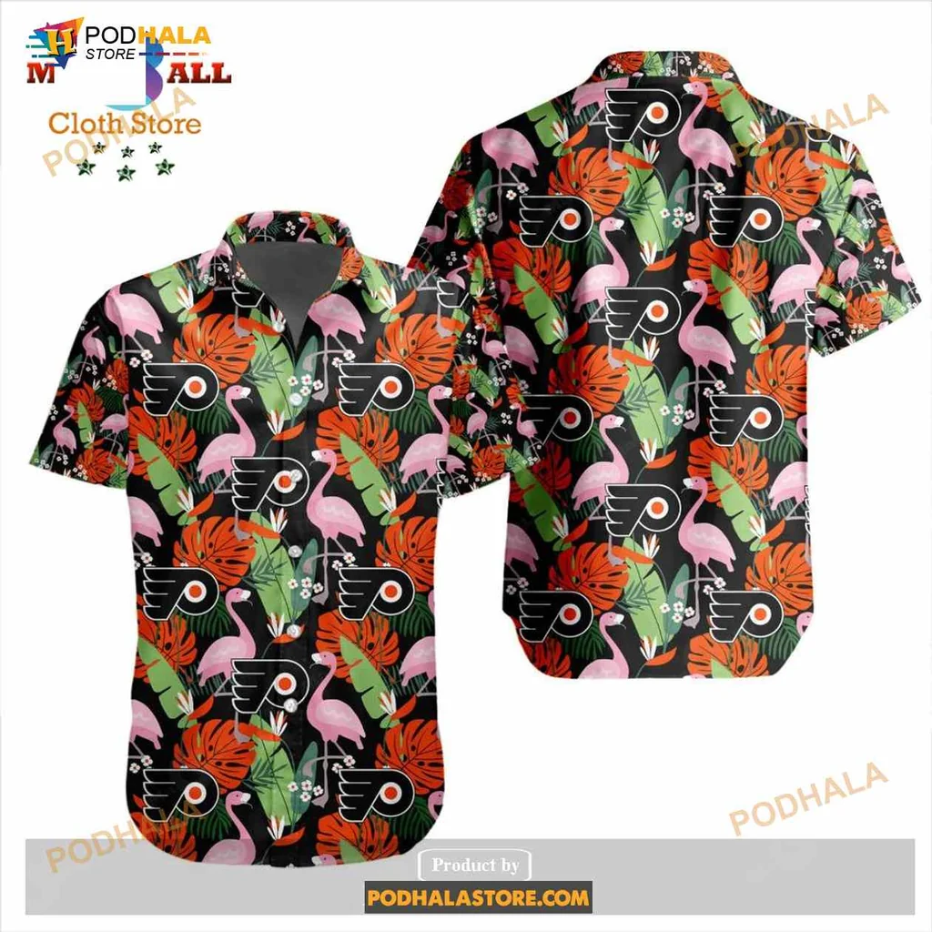 Philadelphia Flyers Flamingo Hawaiian Shirt With Tropical Leaves Design