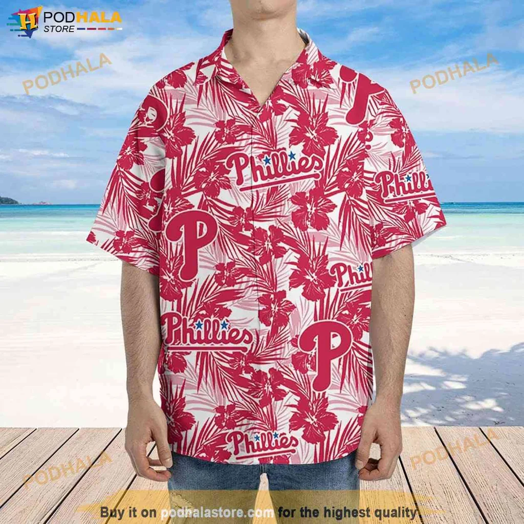 Philadelphia Phillies Aloha Shirt, Vibrant Tropical Design With Red Logo And Flowers
