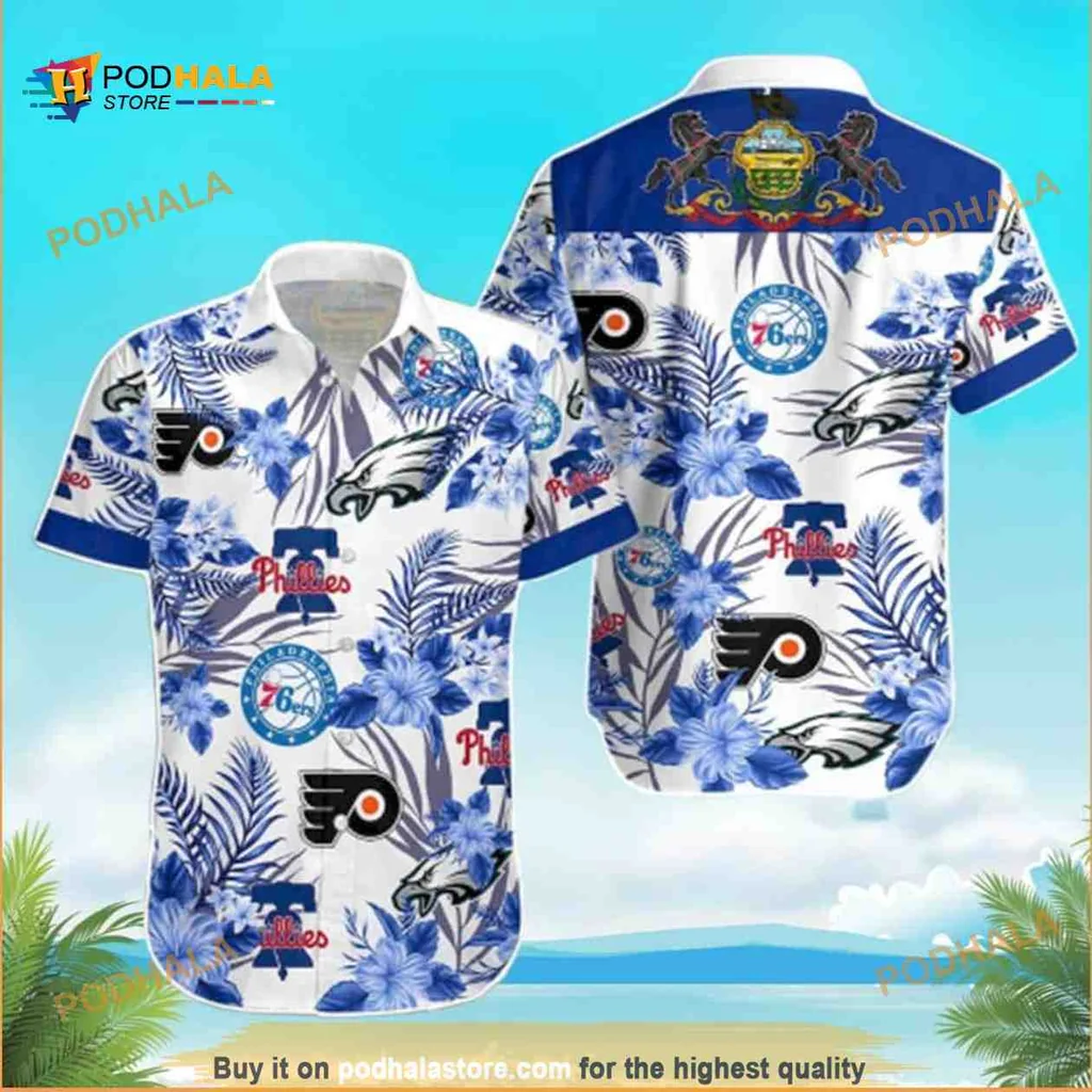 Philadelphia Sports Teams Hawaiian Shirt With Tropical Floral Design