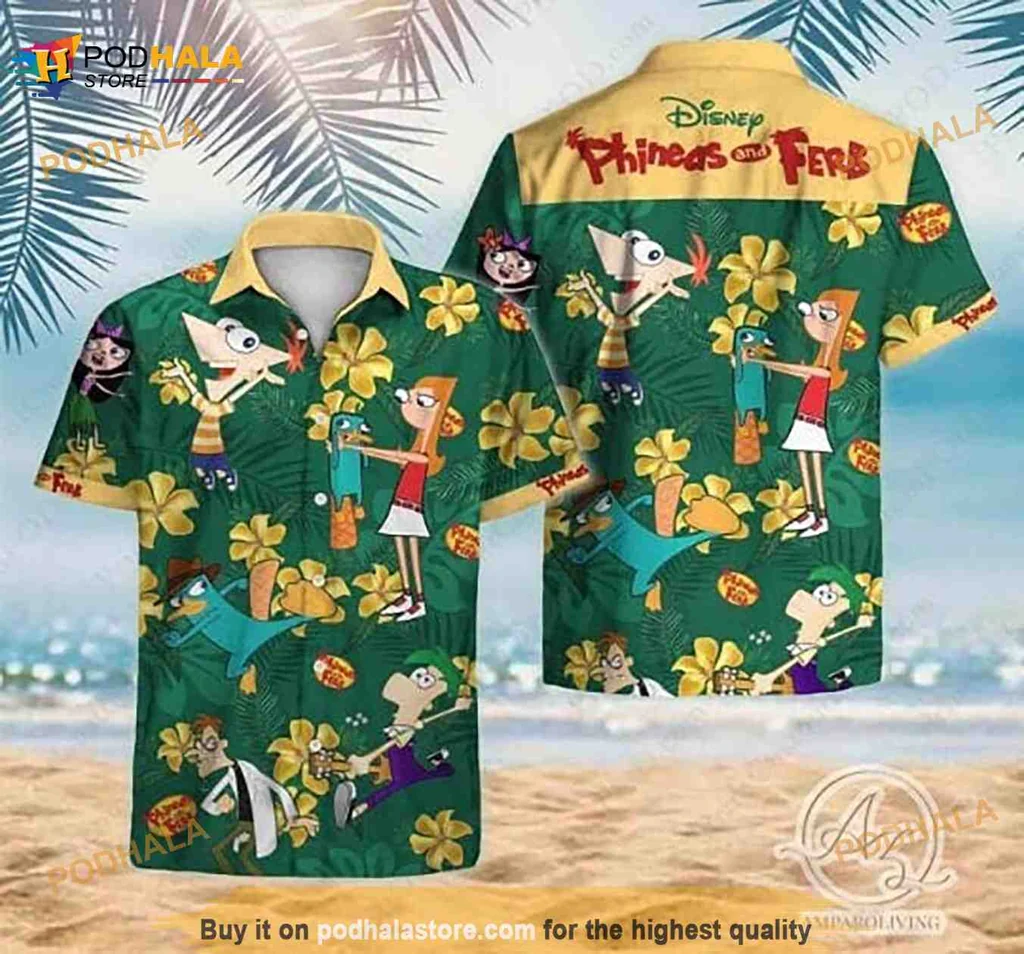 Phineas And Ferb Hawaiian Shirt With Tropical Hibiscus Print
