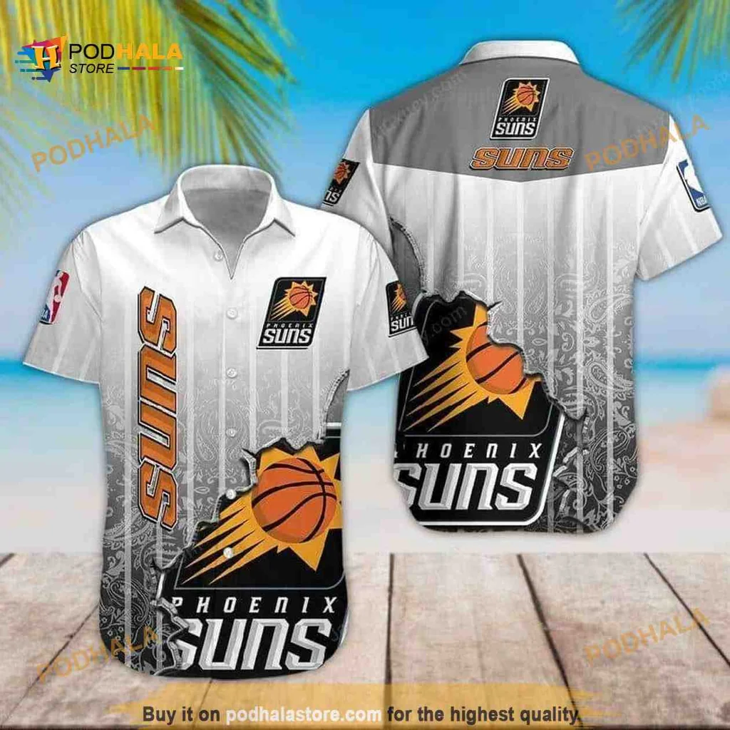 Phoenix Suns Hawaiian Shirt Featuring Vibrant Basketball And Sun Design