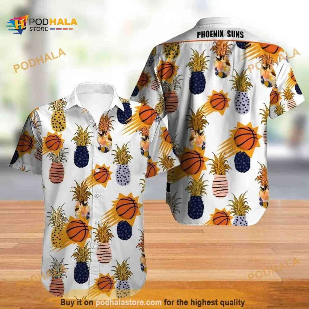 Phoenix Suns Hawaiian Shirt With Tropical Pineapple And Basketball Design