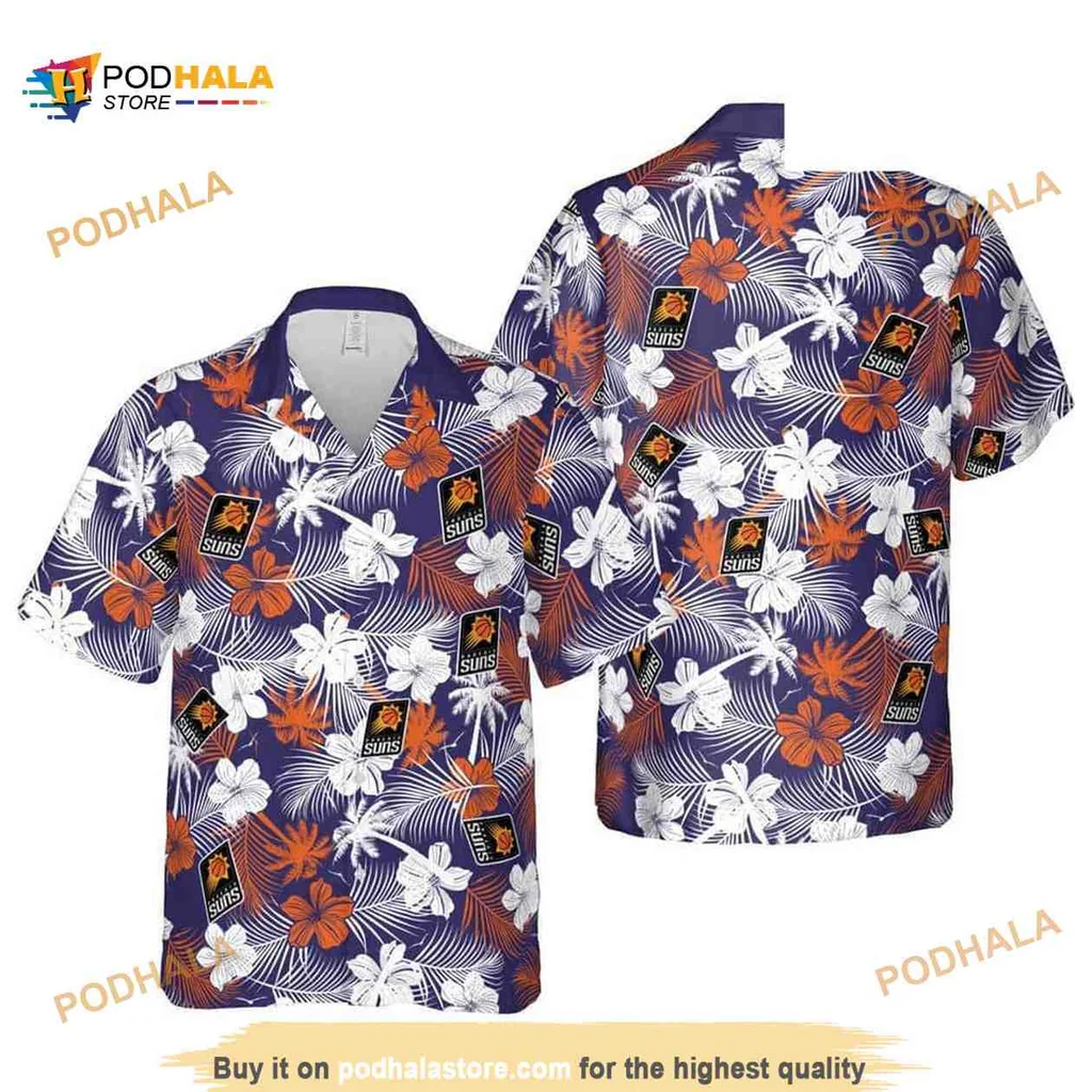 Phoenix Suns Hibiscus Hawaiian Shirt With Tropical Leaves Design