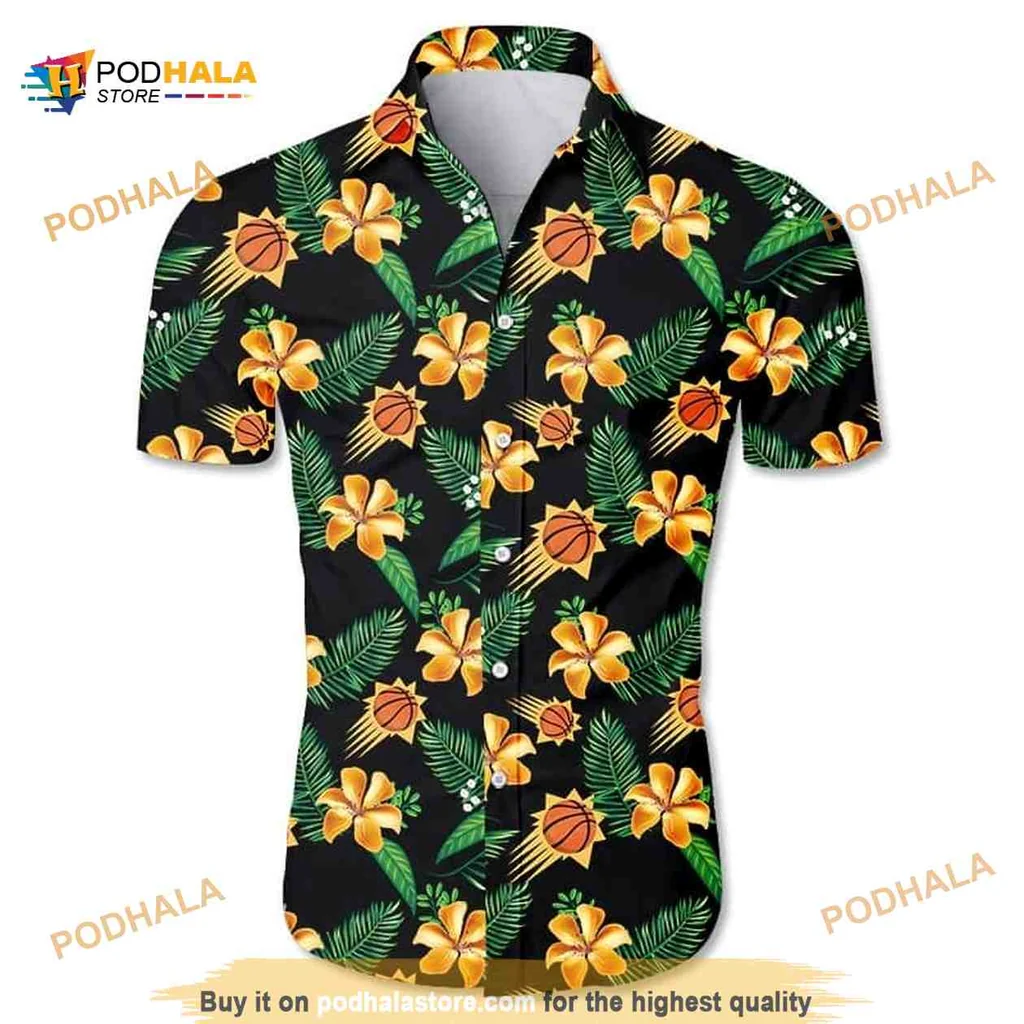 Phoenix Suns Tropical Hawaiian Shirt With Hibiscus Flowers And Basketball Motifs