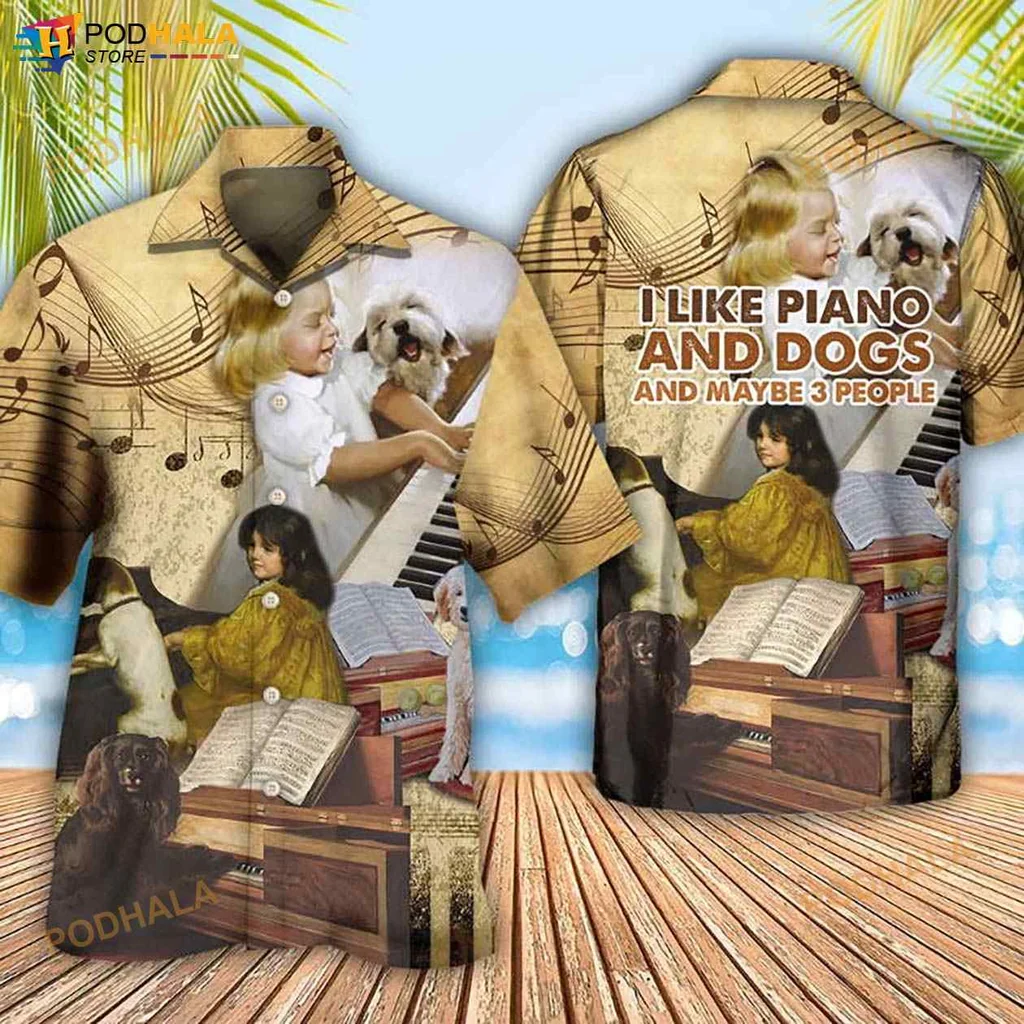 Piano Dogs Funny Hawaiian Shirt With Whimsical Music Design