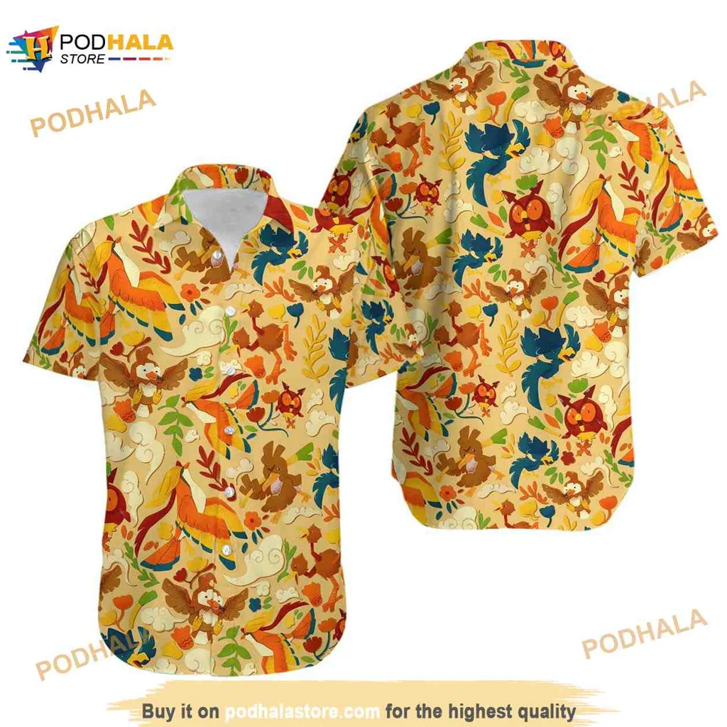 Pidgeot Pokemon Tropical Hawaiian Shirt With Cartoon Characters And Floral Design
