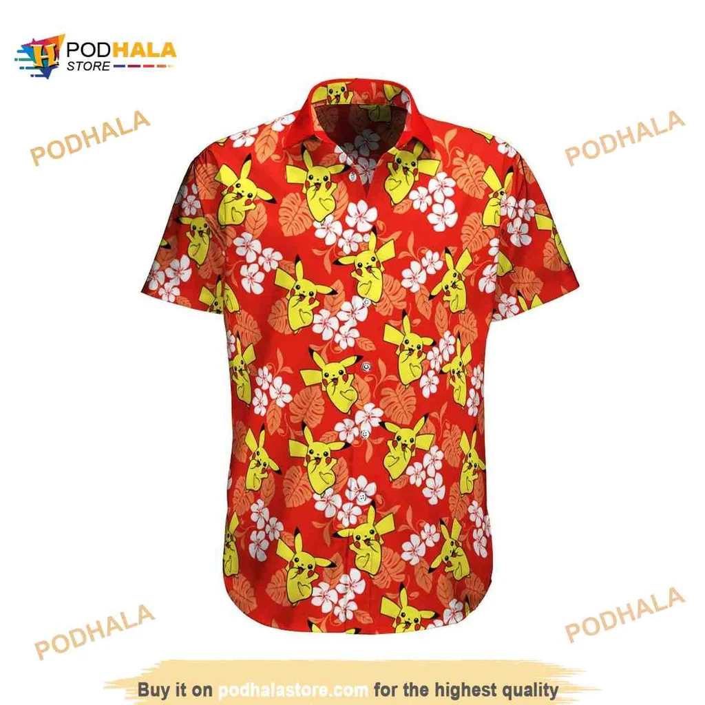 Pikachu Tropical Beach Hawaiian Shirt With Hibiscus Flowers