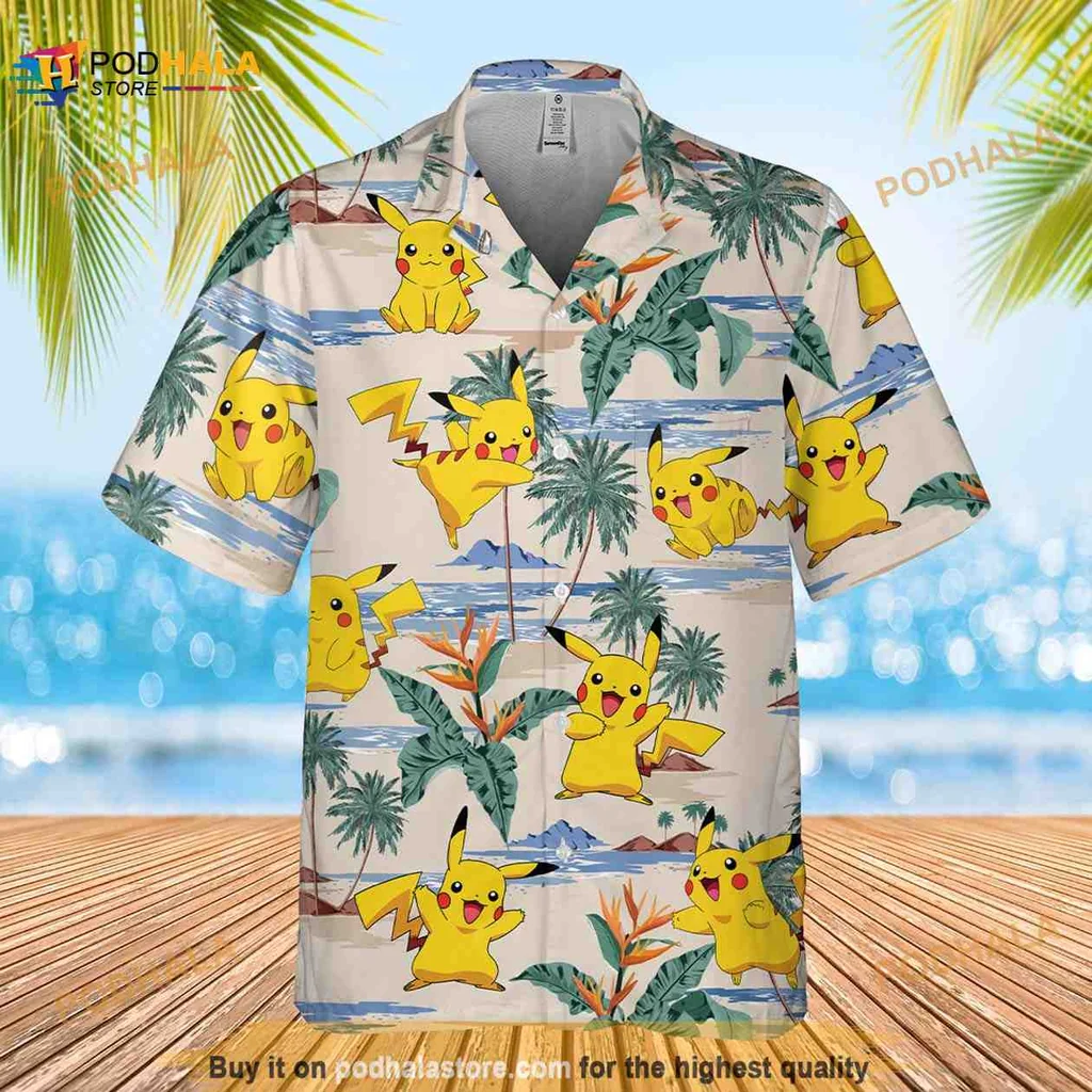 Pikachu Tropical Aloha Shirt With Vibrant Summer Print Pikachu Tropical Aloha Shirt With Vibrant Summer Print