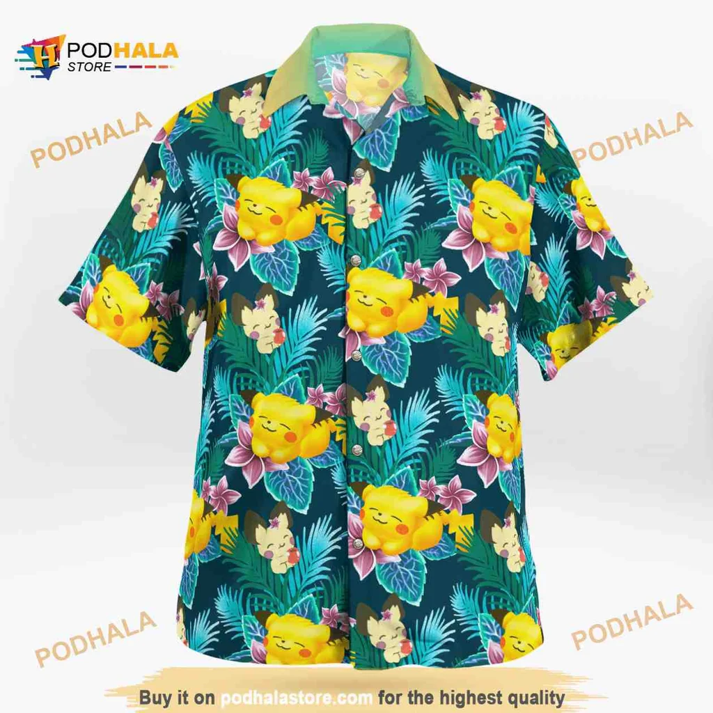 Pikachu Tropical Summer Hawaiian Shirt With Vibrant Floral Design