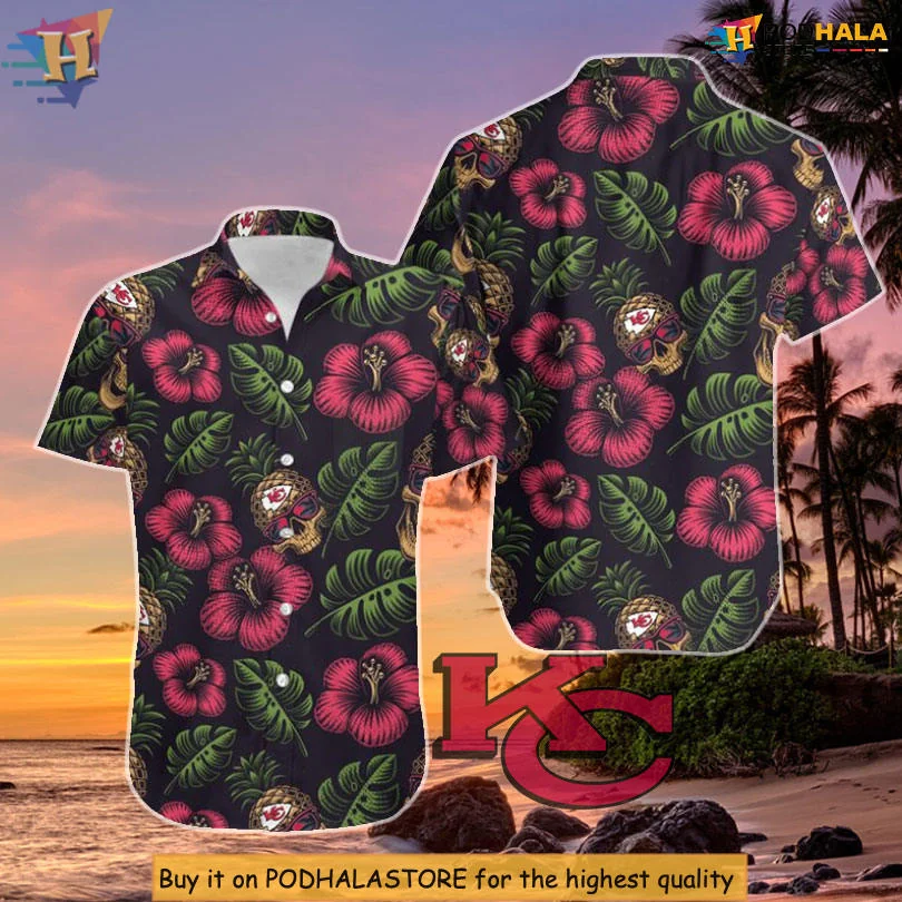 Pineapple Skull Kansas City Chiefs Hawaiian Shirt With Hibiscus Flowers
