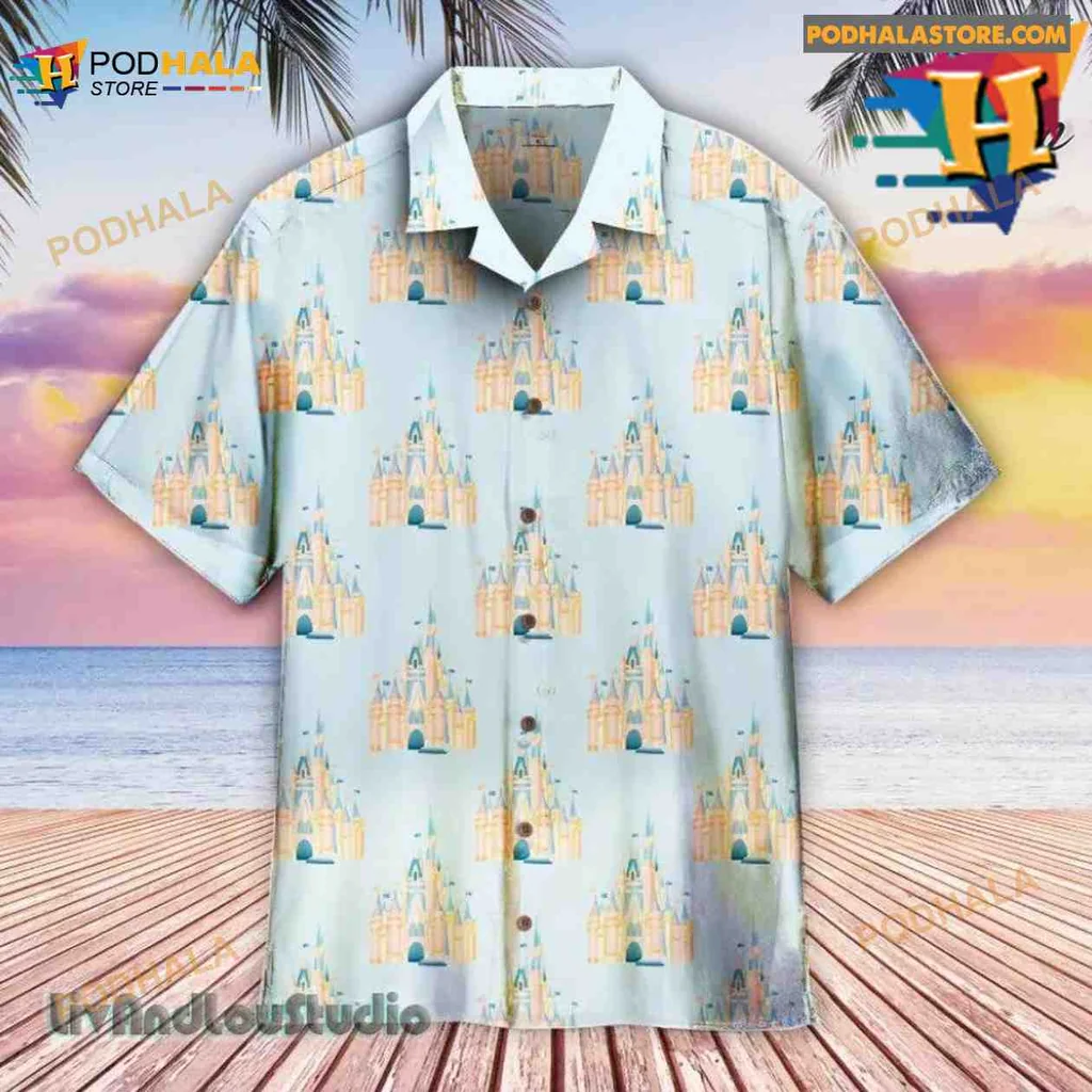 Pink Castle Fantasy Hawaiian Shirt With Whimsical Design