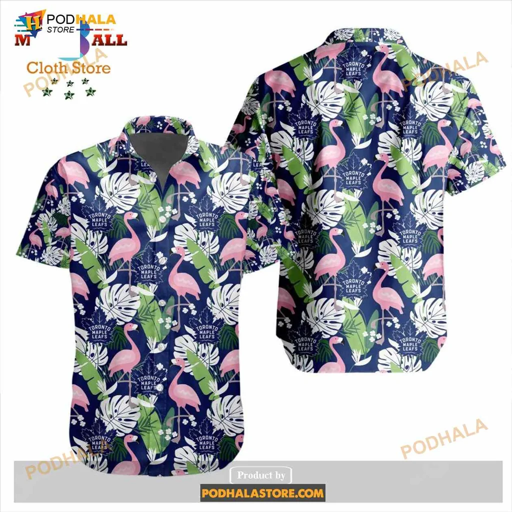 Pink Flamingo Hawaiian Shirt With Tropical Flowers And Leaves