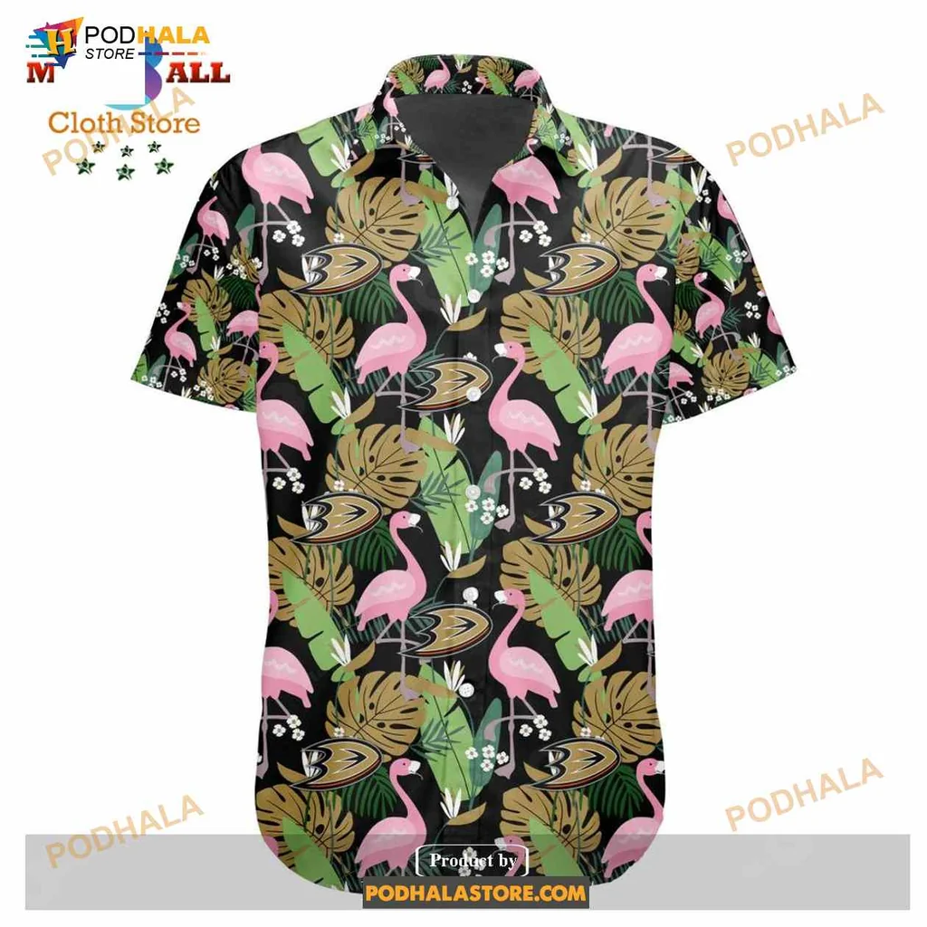 Pink Flamingo Tropical Hawaiian Shirt With Lush Green Leaves