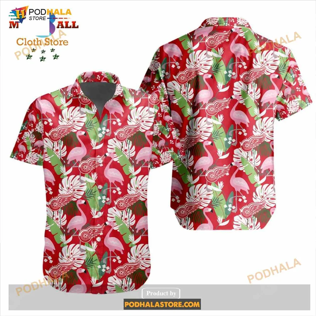 Pink Flamingo Tropical Hawaiian Shirt With Lush Green Leaves