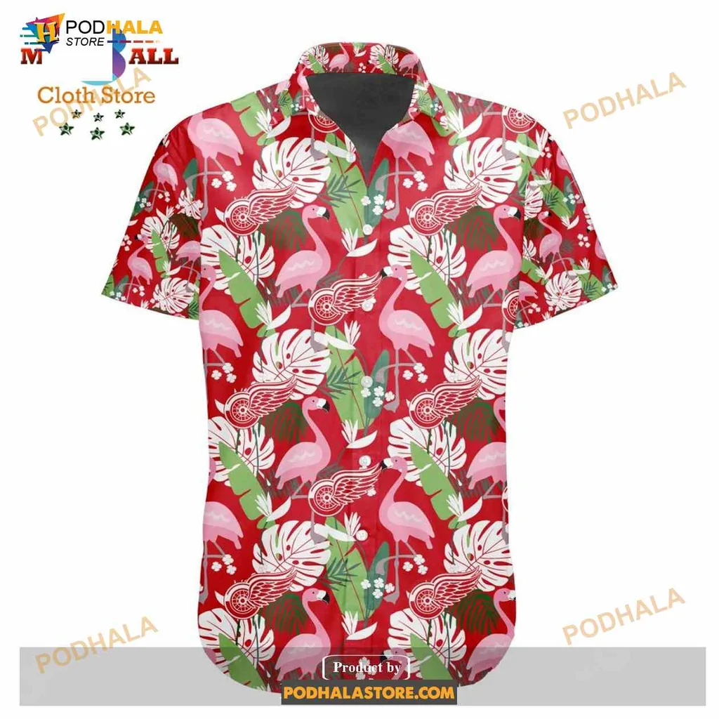 Pink Flamingo Tropical Aloha Shirt With Lush Green Leaves Pink Flamingo Tropical Aloha Shirt With Lush Green Leaves
