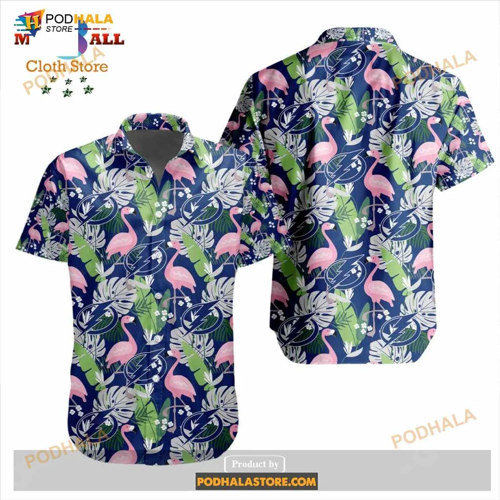 Pink Flamingo Tropical Hawaiian Shirt With Playful Cartoon Design