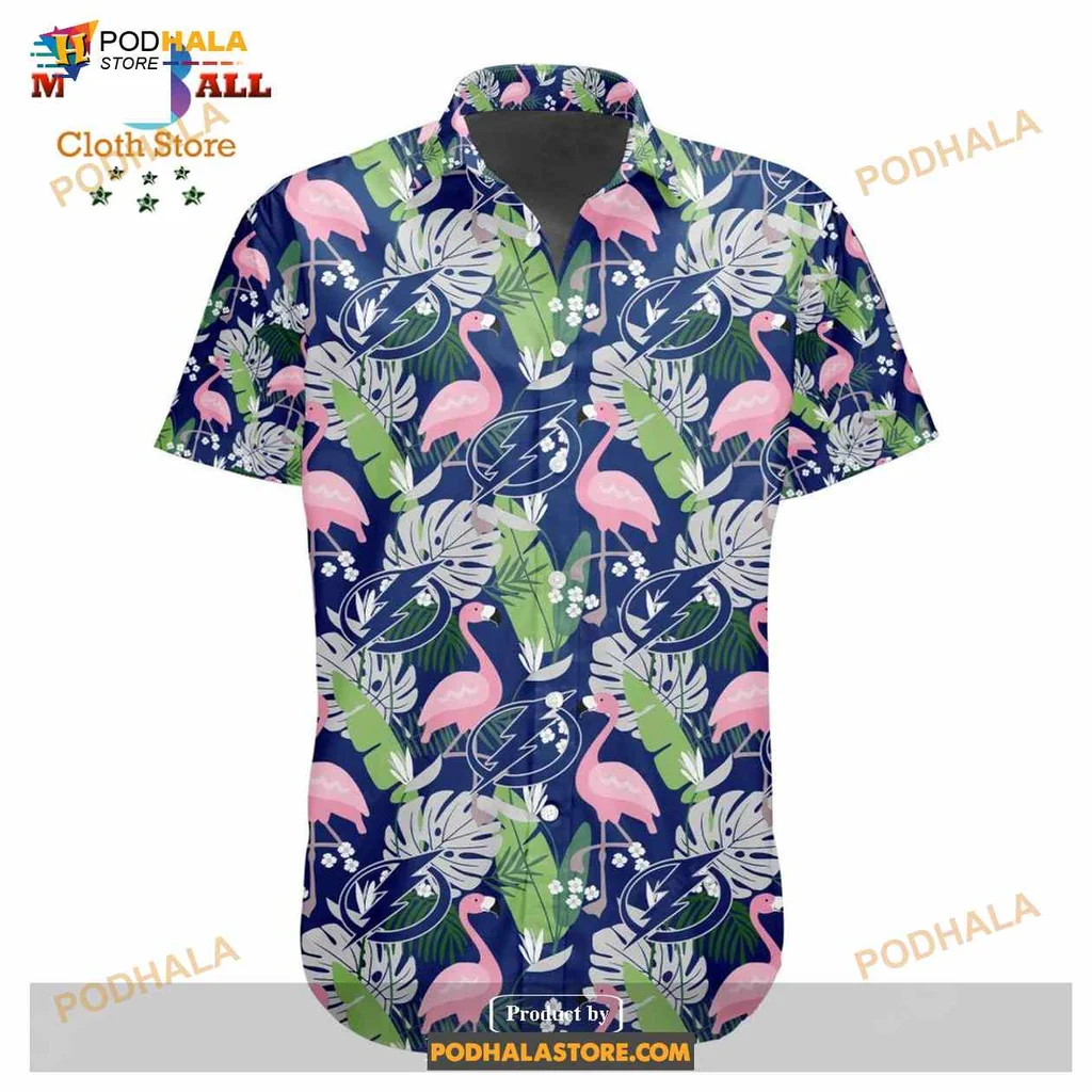 Pink Flamingo Tropical Aloha Shirt With Playful Cartoon Design Pink Flamingo Tropical Aloha Shirt With Playful Cartoon Design