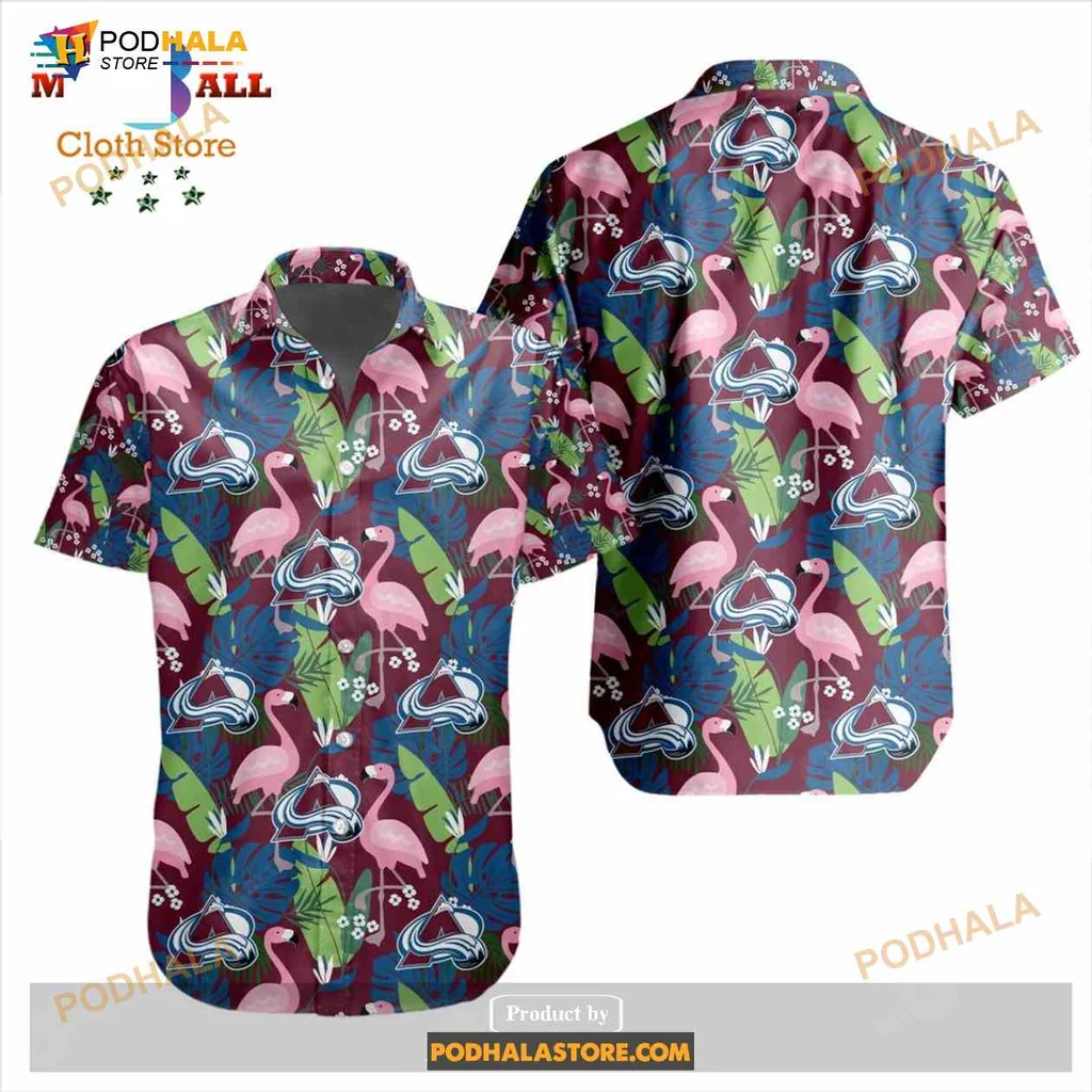 Pink Flamingo Tropical Hawaiian Shirt With Vibrant Green Leaves