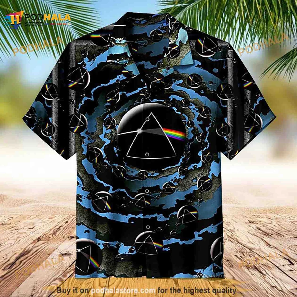 Pink Floyd Dark Side Hawaiian Shirt With Psychedelic Rainbow Design