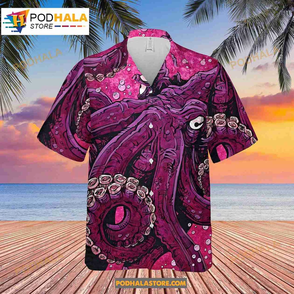 Pink Octopus Tropical Hawaiian Shirt With Vibrant Beach Design