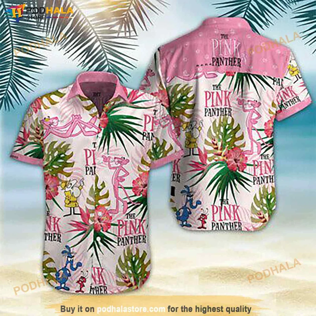 Pink Panther Funny Hawaiian Shirt With Tropical Design And Cartoon Vibe