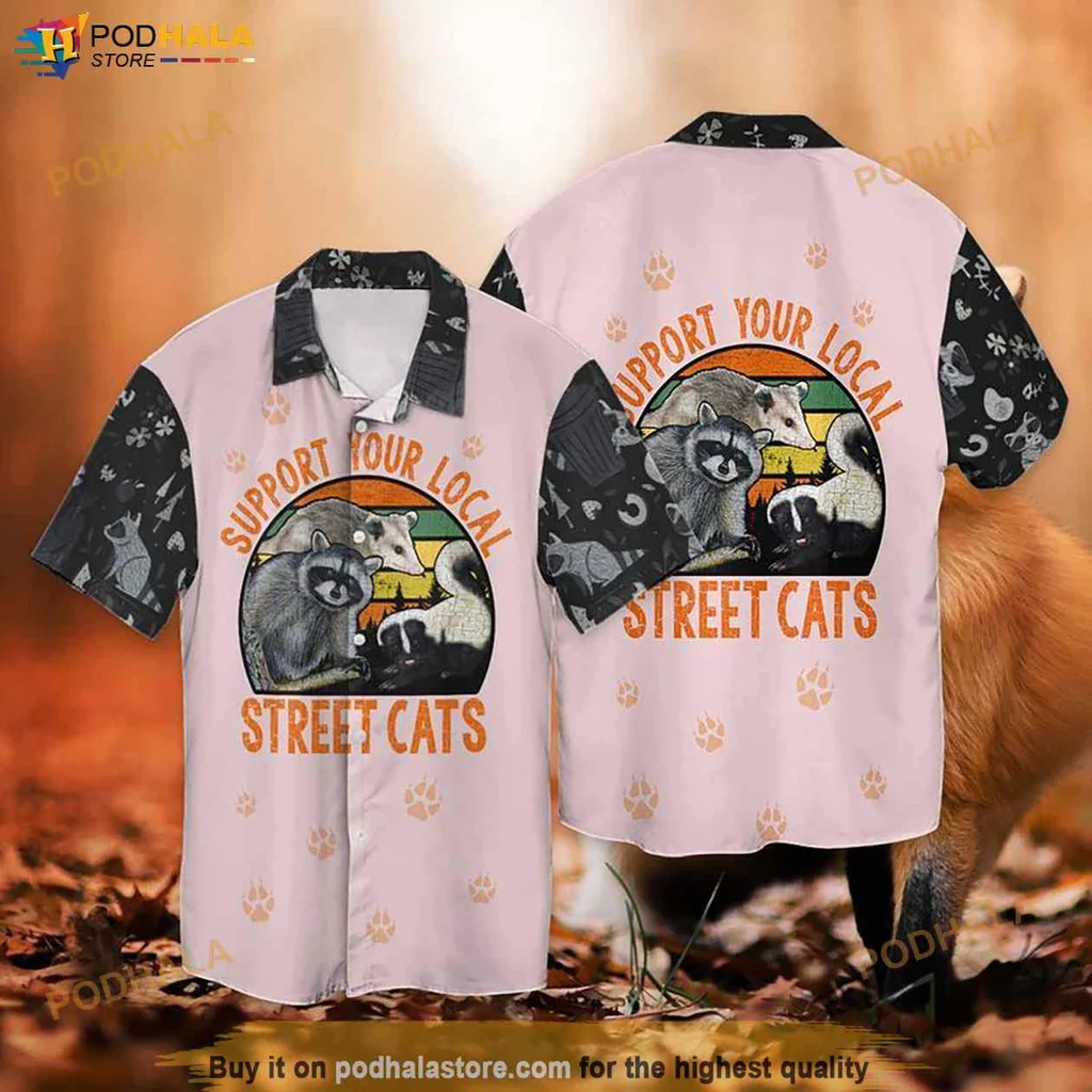 Pink Raccoon Hawaiian Shirt, Support Your Local Street Cats Design With Playful Graphics
