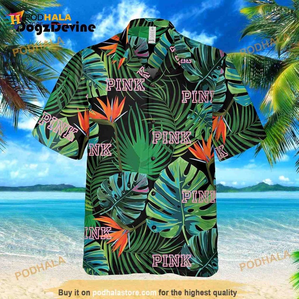 Pink Tropical Aloha Shirt With Vibrant Palm Leaves Design