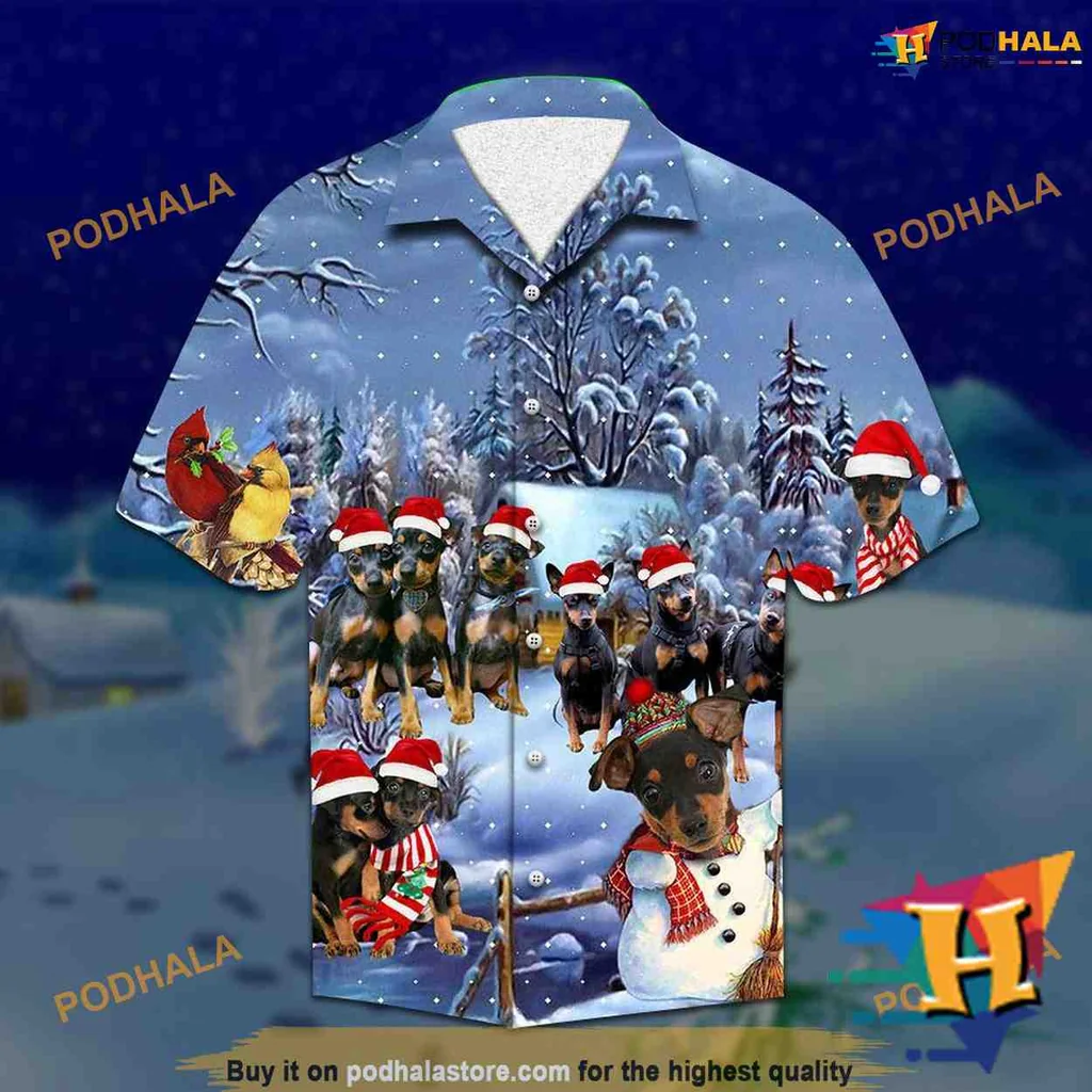 Pinscher Puppy Christmas Aloha Shirt With Festive Holiday Design