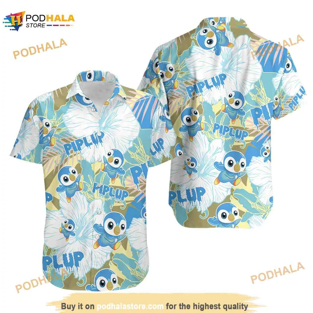 Piplup Floral Pattern Hawaiian Shirt, Vibrant Tropical Design