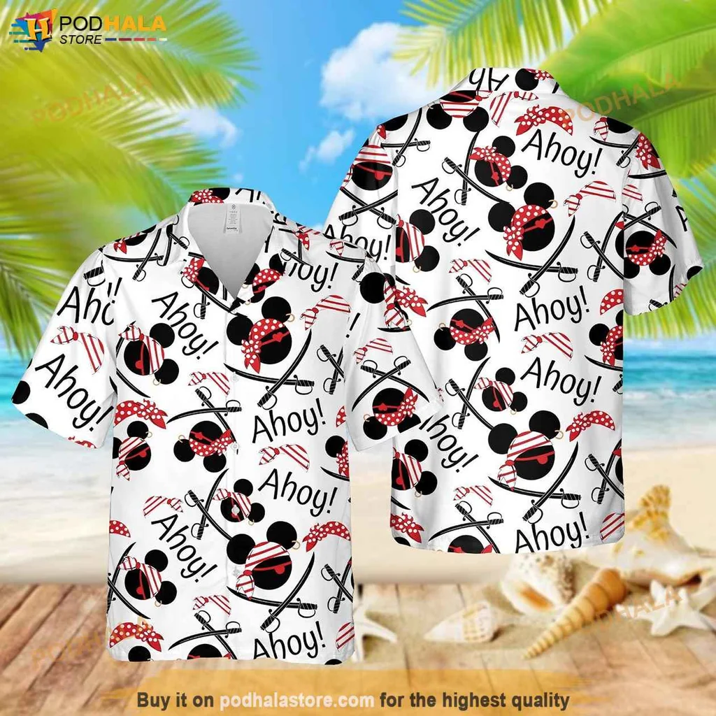 Pirate Mickey Mouse Hawaiian Shirt, Ahoy Design For Disney Cruise Lovers