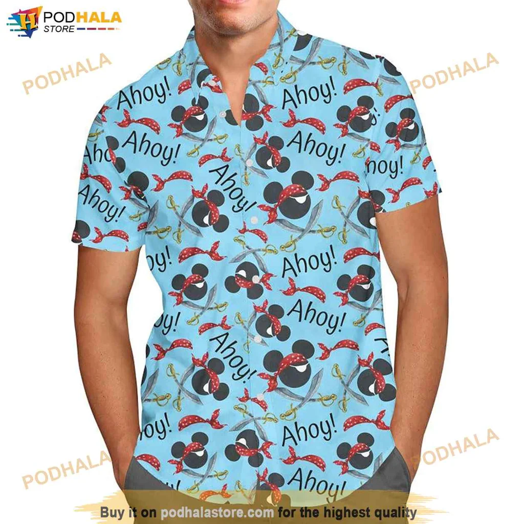 Pirate Mickey Mouse Hawaiian Shirt, Fun Ahoy Design With Cartoon Character