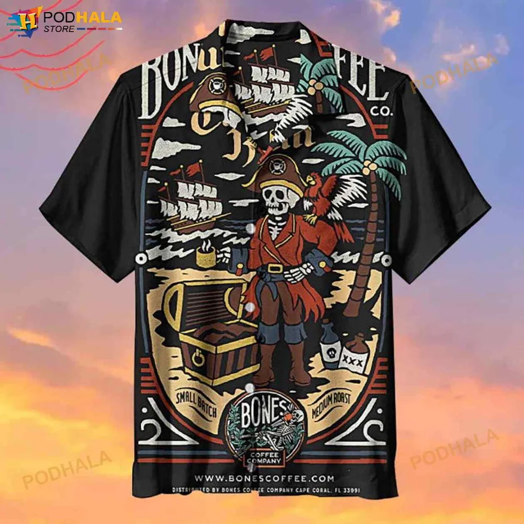 Pirate Skeleton Hawaiian Shirt With Treasure Chest And Tropical Vibe