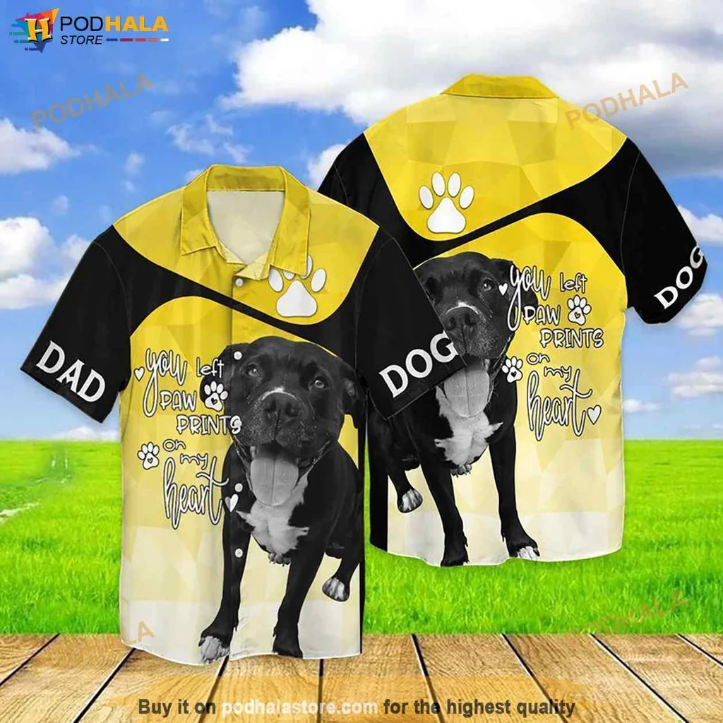 Pit Bull Dog Aloha Shirt You Left Paw Prints On My Heart