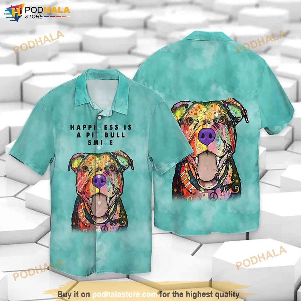 Pitbull Happiness Aloha Shirt Featuring Joyful Dog Art And Colorful Design
