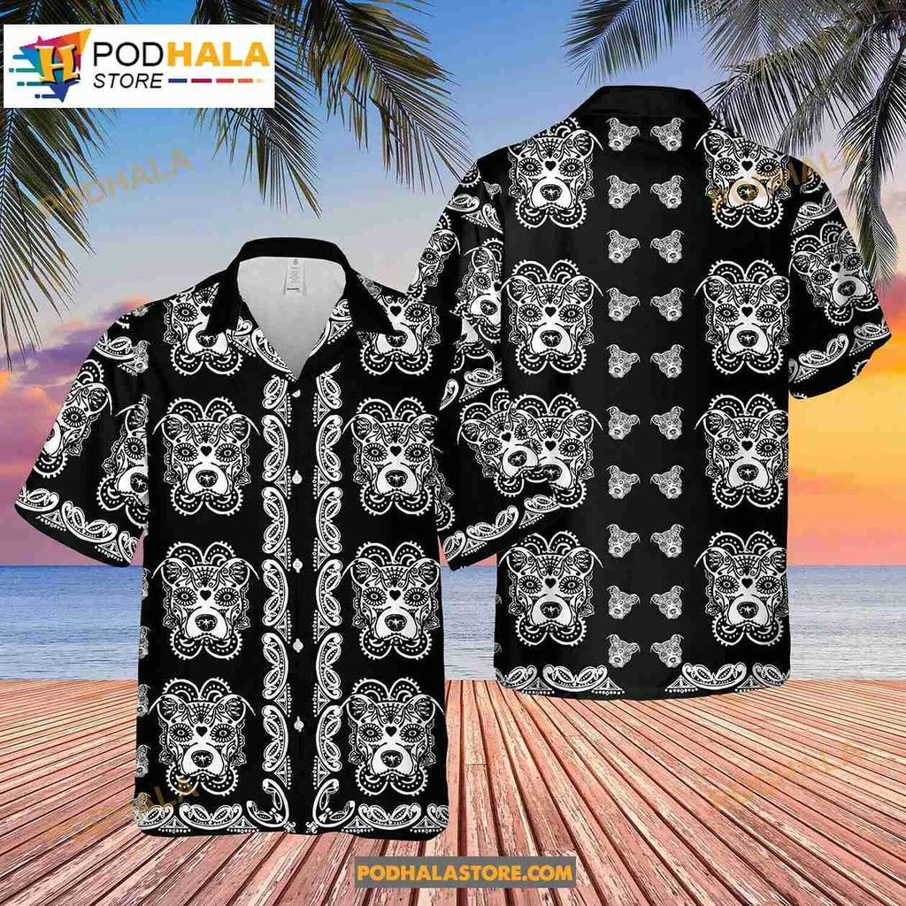 Pitbull Sugar Skull Hawaiian Shirt With Floral Patterns For Dog Lovers