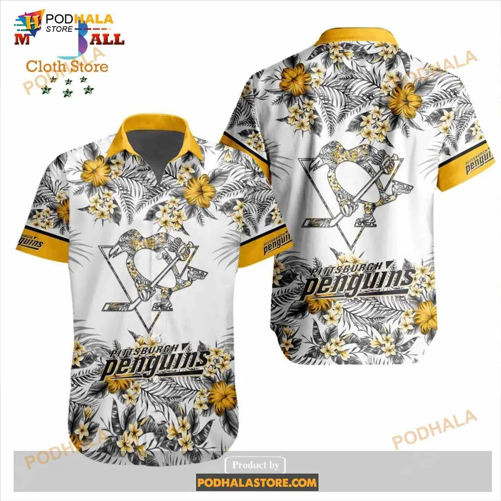 Pittsburgh Penguins Floral Aloha Shirt With Colorful Flowers And Logo Pittsburgh Penguins Floral Aloha Shirt With Colorful Flowers And Logo