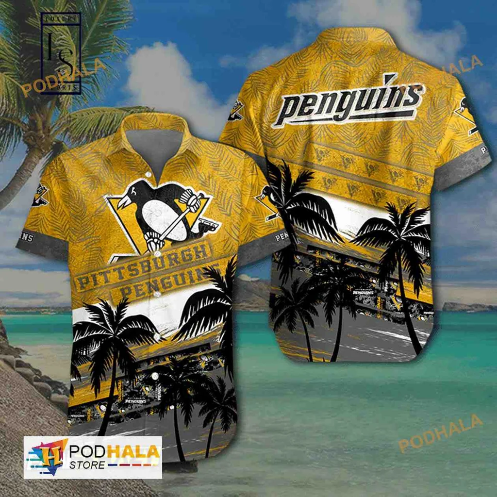 Pittsburgh Penguins Hawaiian Shirt With Tropical Design And Logo