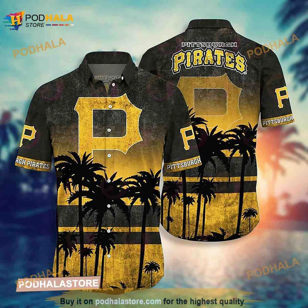 Pittsburgh Pirates Aloha Shirt With Sunset Gradient And Palm Trees