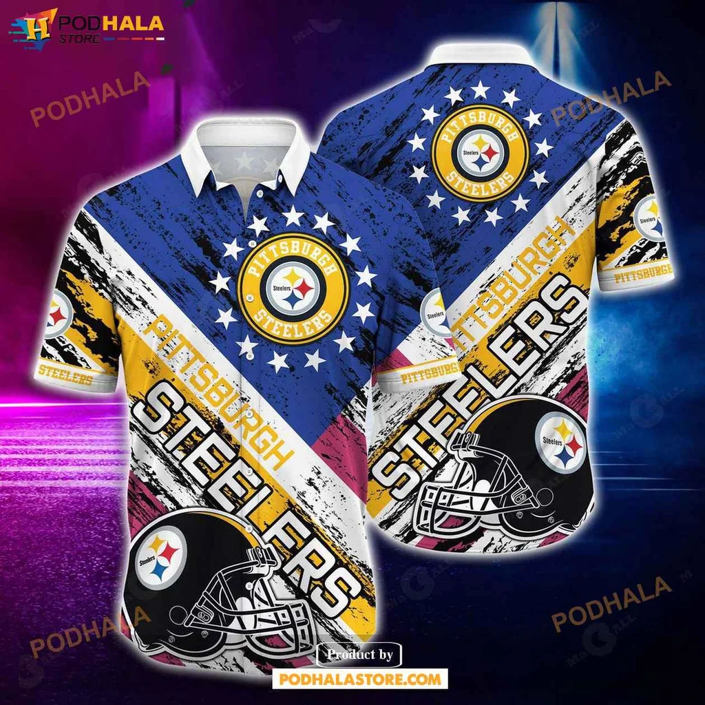 Pittsburgh Steelers Aloha Shirt, Vibrant Rugby Helmet Design For Fans