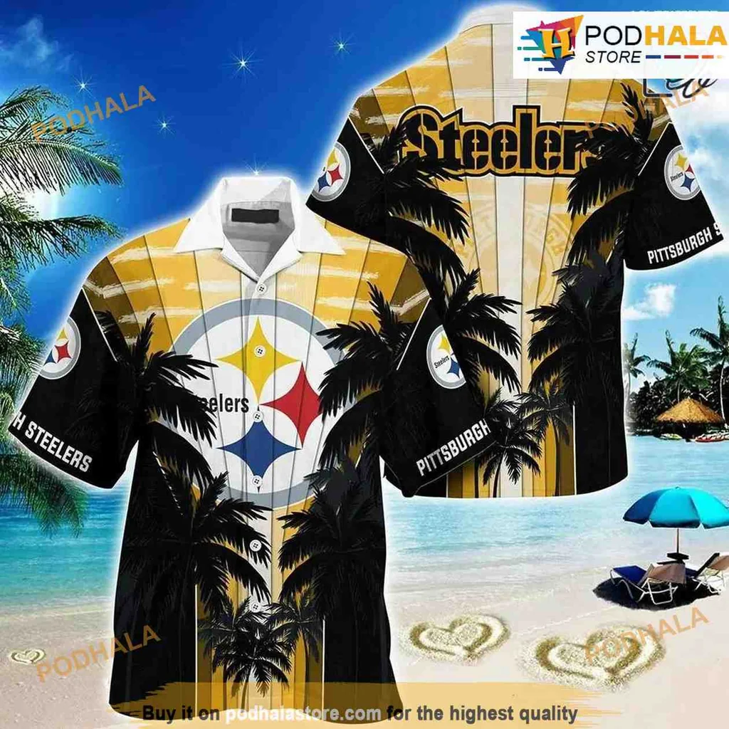 Pittsburgh Steelers Beach Aloha Shirt With Bold Logo And Tropical Design