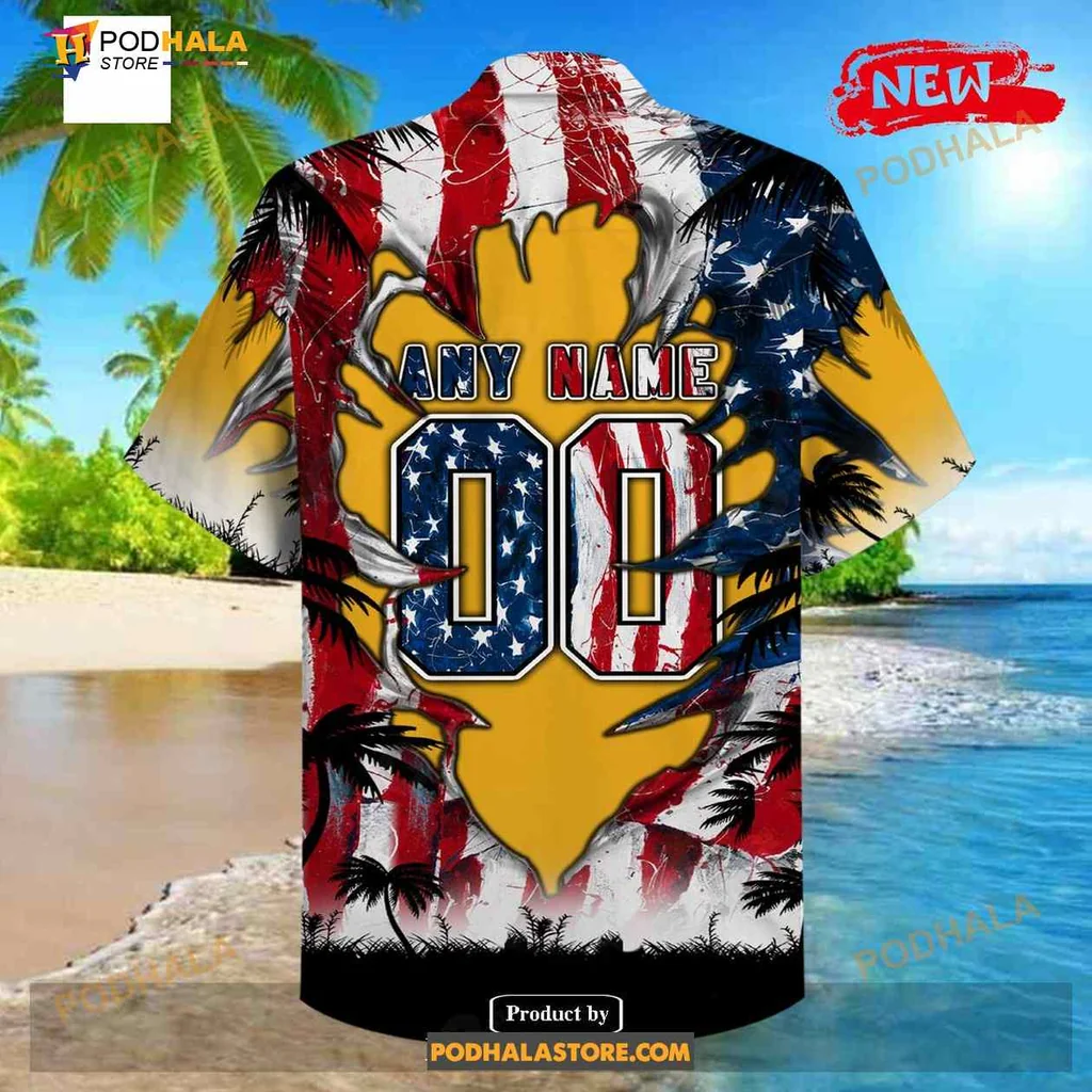 Pittsburgh Steelers Demon Face Aloha Shirt With Us Flag Design Pittsburgh Steelers Demon Face Aloha Shirt With Us Flag Design