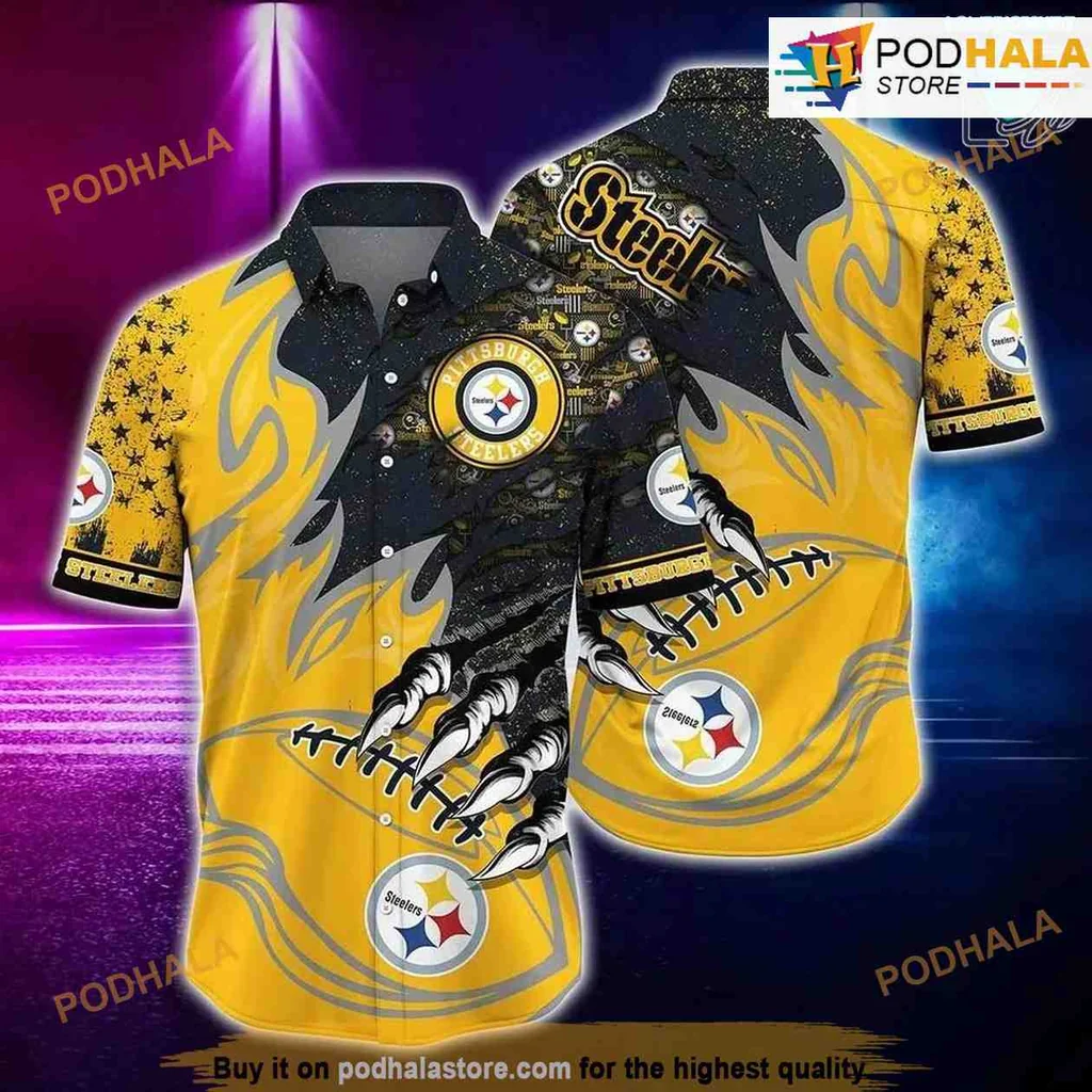 Pittsburgh Steelers Fiery Hawaiian Shirt With Bold Football Design Pittsburgh Steelers Fiery Hawaiian Shirt With Bold Football Design
