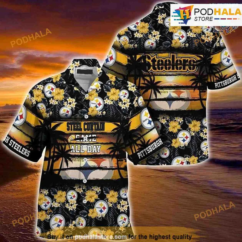 Pittsburgh Steelers Floral Hawaiian Shirt Featuring Steel Curtain All Day Design